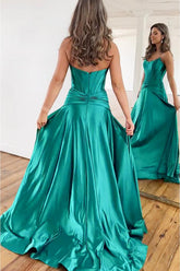 A Line Prom Dress Satin Green Long Formal Dress Evening Dress